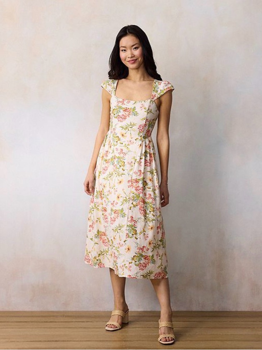 NWT LC Lauren Conrad Floral Square Neck Cap Sleeve Midi Dress 1X